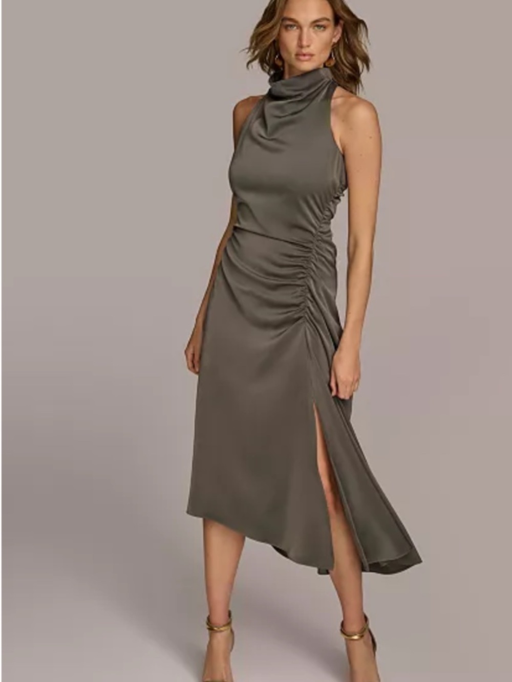 Donna Karan Satin Asymmetric Cocktail Dress MidiDress